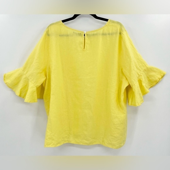 For Cynthia Woman 1X Yellow Linen Ruffle Sleeve Blouse Top - Picture 2 of 8